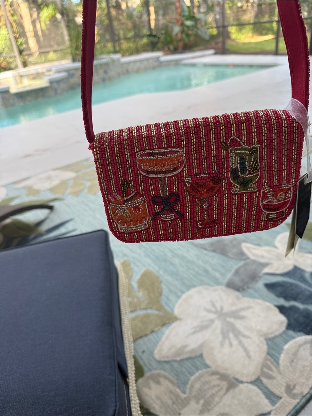Embroidered pink Mini Crossbody Bag with Bead Detail